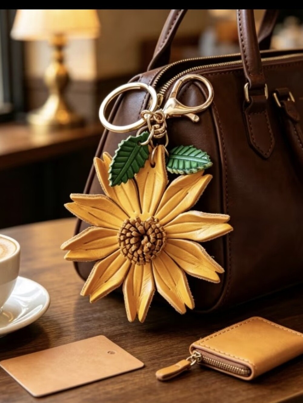 Leather Sunflower 🌻 Bag Charm/ Keychain NEW